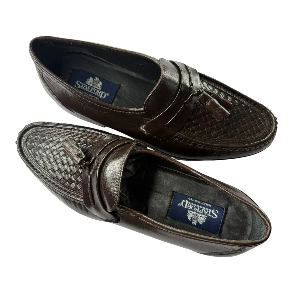 Stafford Corey II Brown Woven Tassel Loafers Men's Size 8D Leather Dress Shoes